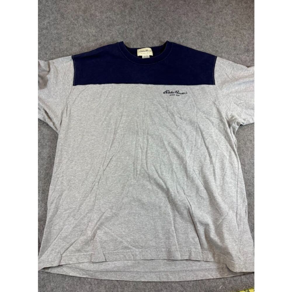 VTG 90s Eddie Bauer Colorblock Shirt Mens XL Navy Gray 3/4 Sleeve Casual Outdoor